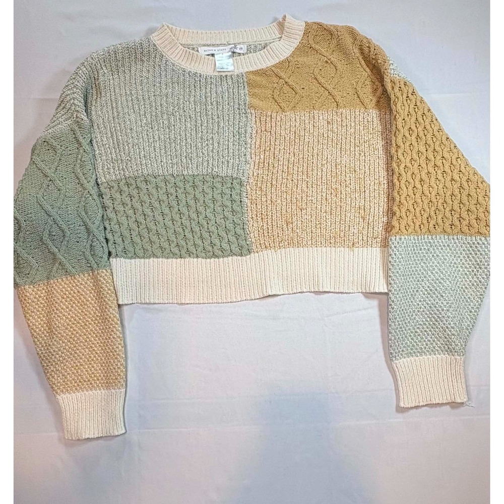 Altar'd State Mixed-Texture Patchwork Cropped Knit Sweater — Women's Size XXS